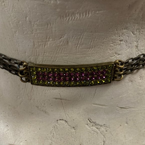 Tammassini Necklace Green and Purple Swarovski Crystal and Chain Choker - Picture 5 of 12